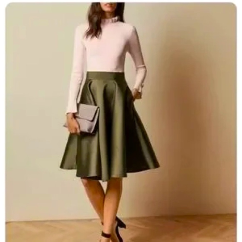 Ted Baker London Green Midi Pleated A-Line Skirt